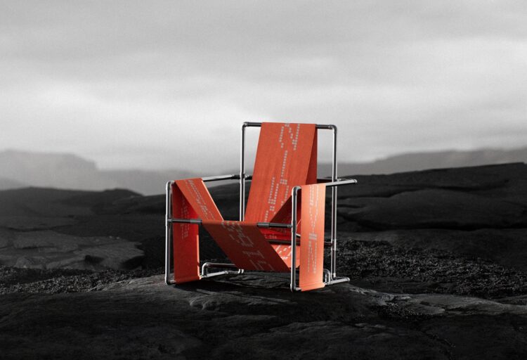Nuraw chiar in orange in stark black and white landscape