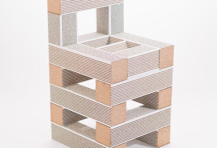 Striated chair made of cork