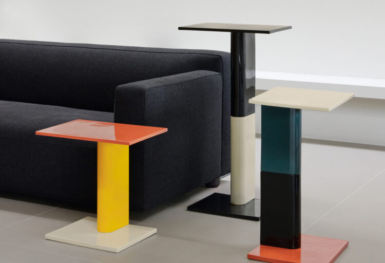 Rivington tables three heights next to sofa