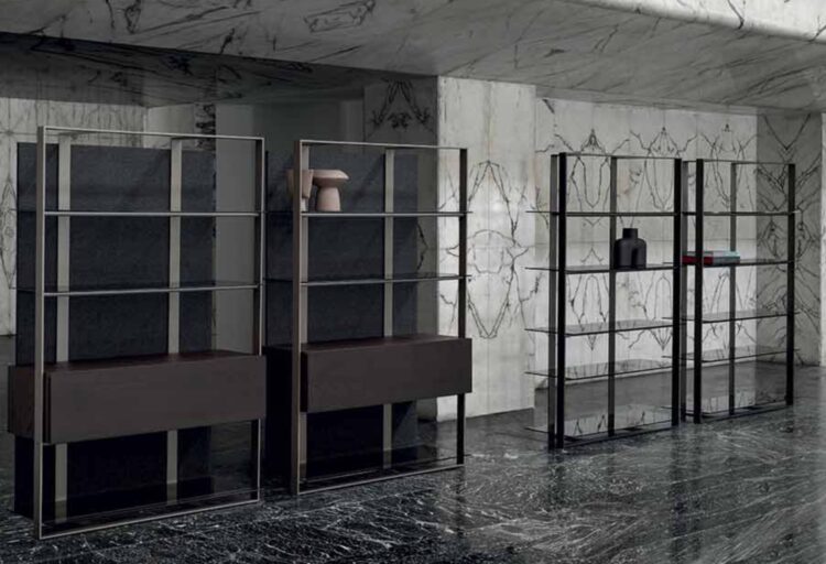 Buratti bookshelves in spare workspace