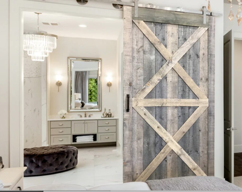 CDA Wood barn door in bedroom