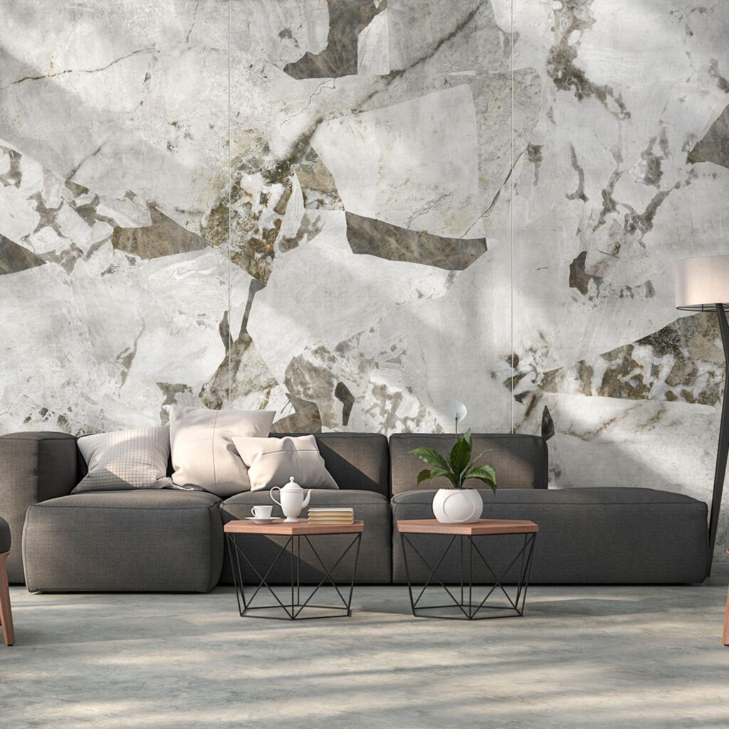Copenhagen decorative glass panel with marble-like aspect