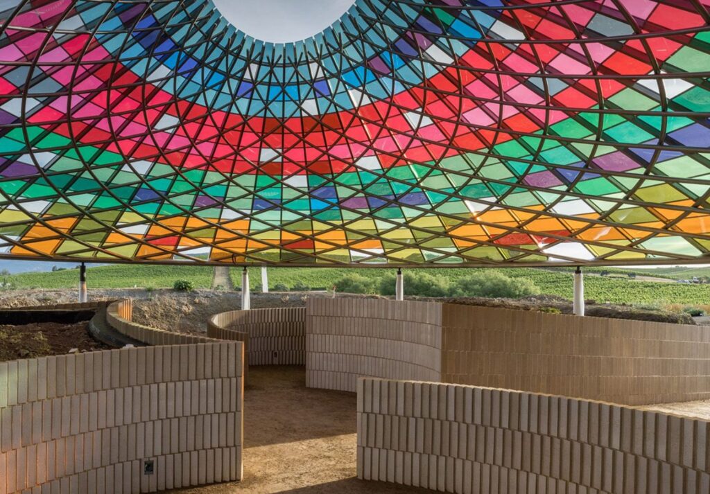 View of Vertical Panorama Pavilion from beneath laminated glass