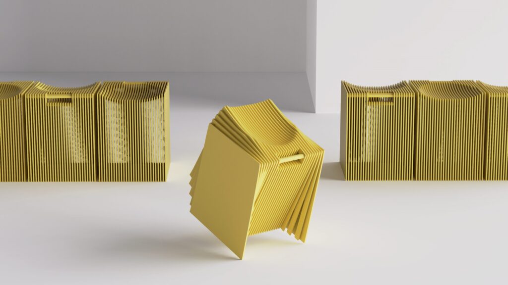 Line of dip Stools with one teetering on edge