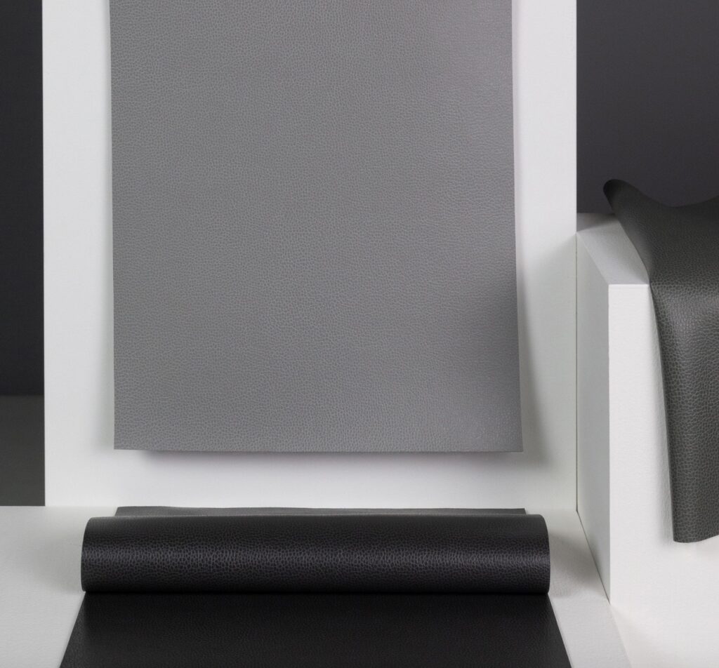 Gray and black textile swatches