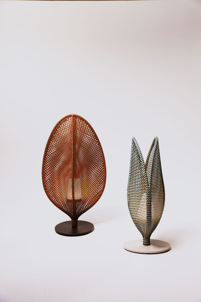 Dedon outdoor lighting fixtures that look like a Venus Flytrap
