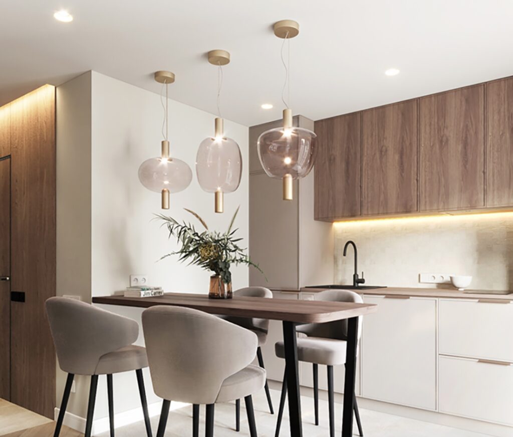 Riflesso pendants above kitchen table