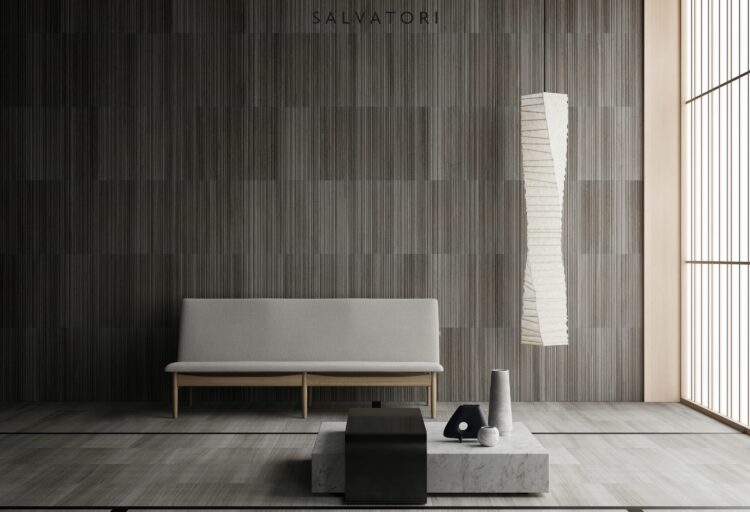 Stone Tatami in silk georgette on living room wall