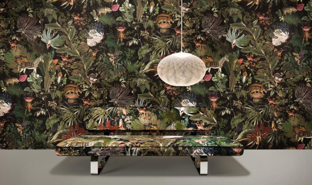 Menagerie of Extinct Animals wallcovering and fabric