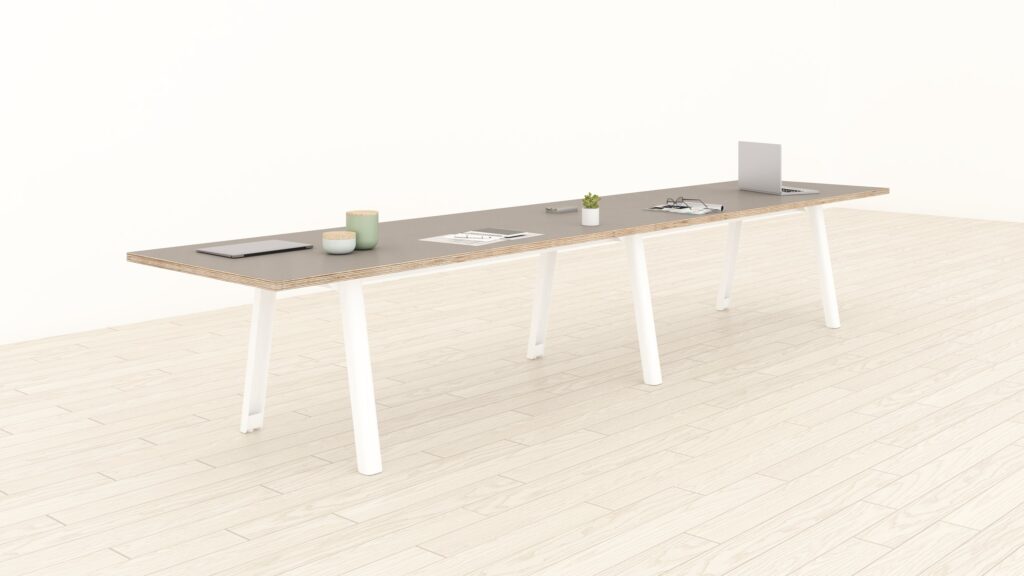 Theo conference table gray laminate top and white legs