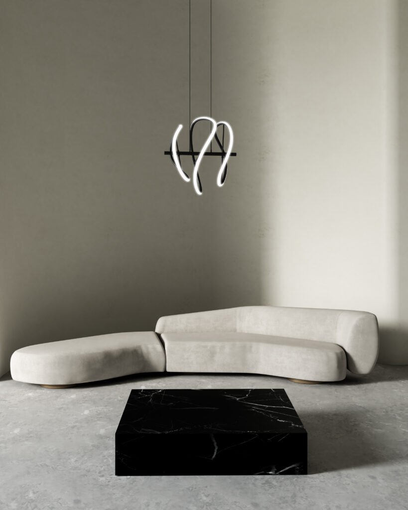 Small Collide pendant above sofa