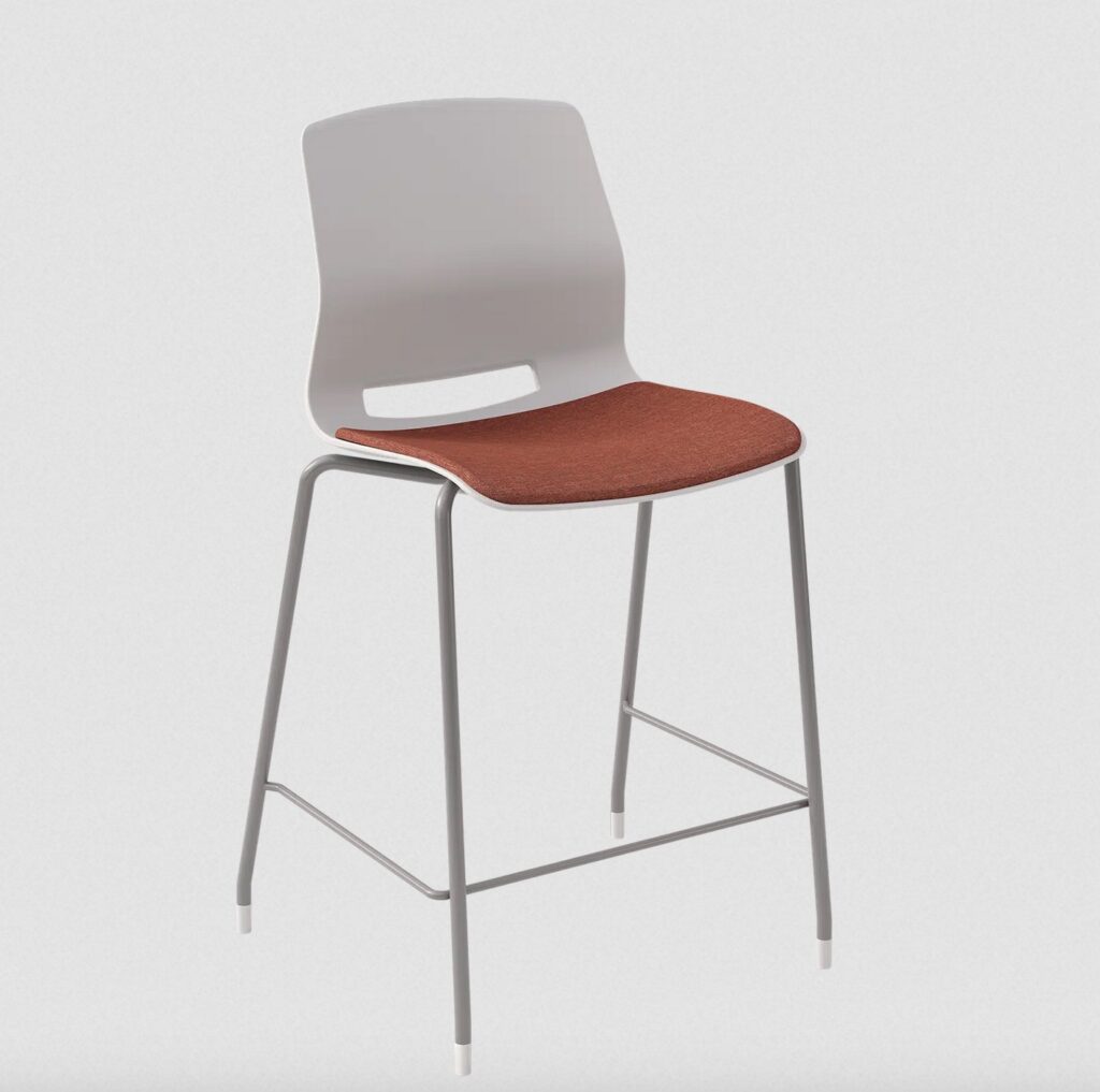 Stool with white frame and coral upholstery