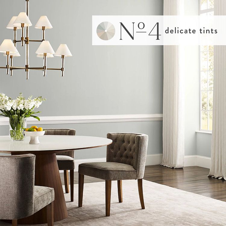 Sherwin Williams' Delicate Tints Fleur de Sel color on wall in nice dining room