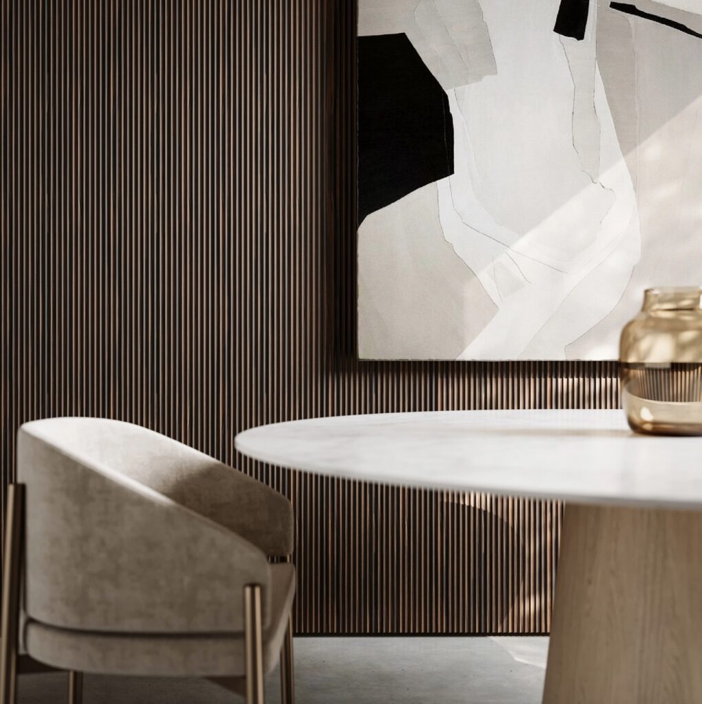 Detail of wood veneer with ribbed profile