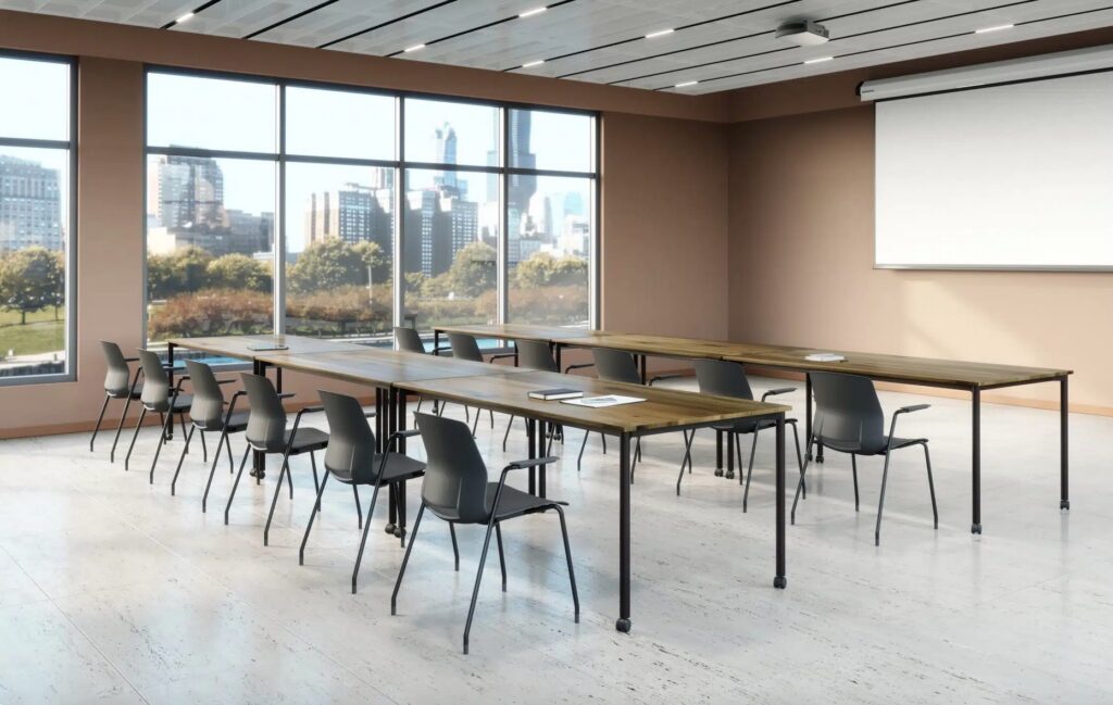 Imme seating many chairs in black in presentation setting
