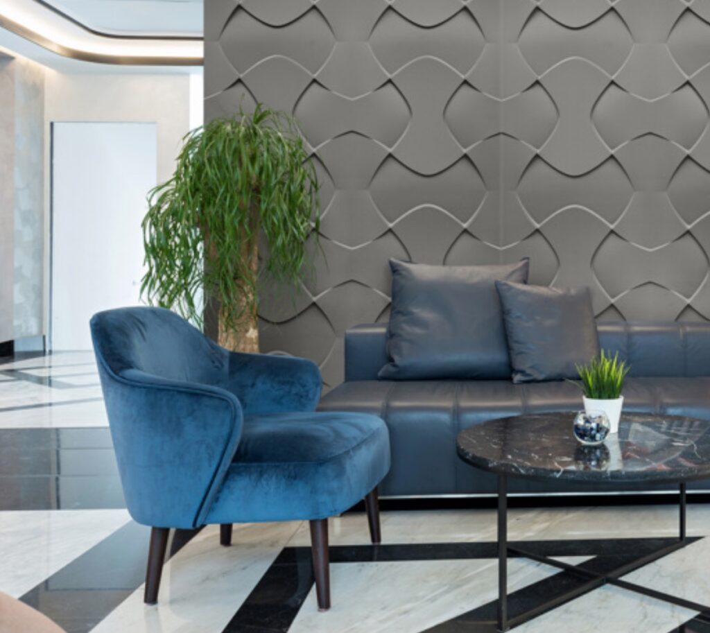 Link in gray with sofa in waiting room