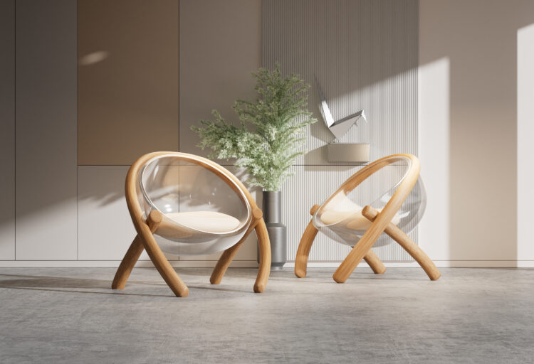 XOX chair in room with greenery on wall
