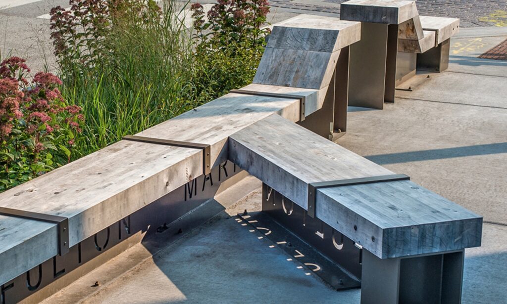Wood and steel bench