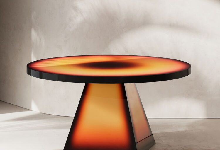 Pyramic Table orange with black highlights