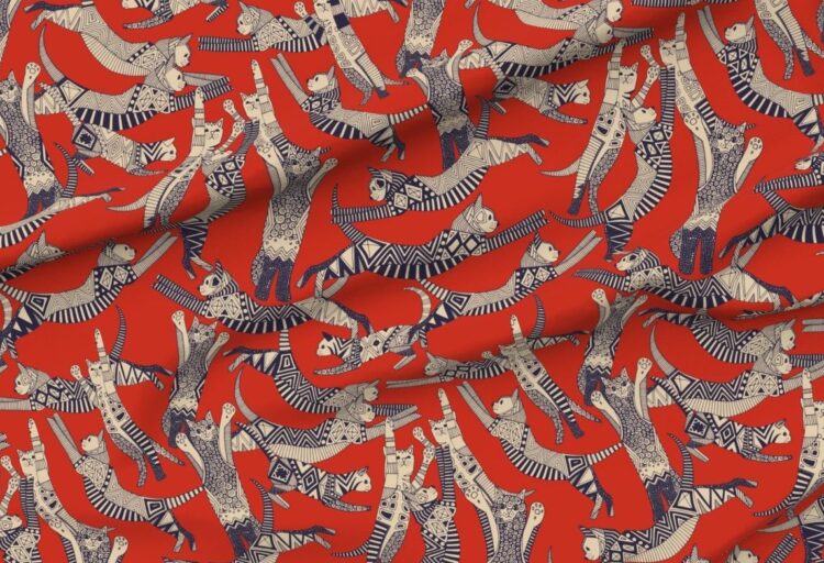 Cat Party Retro fabric