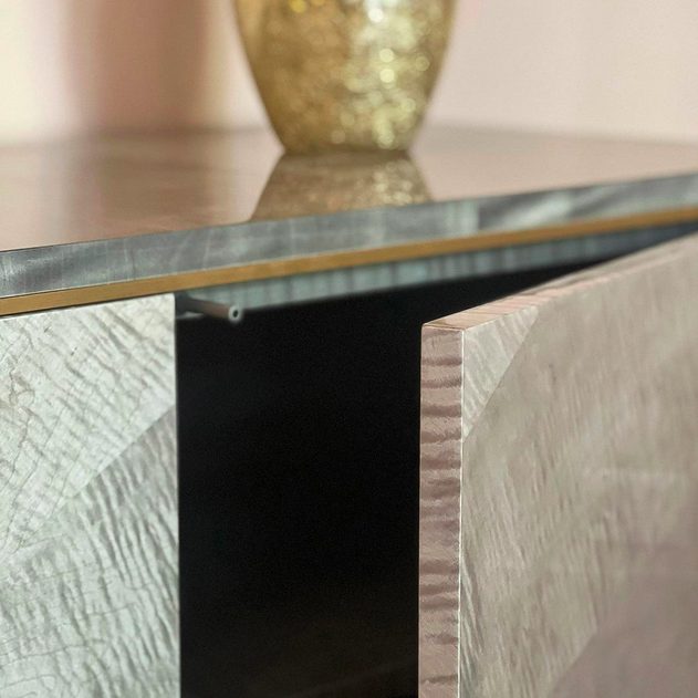 The flush doors of the Montana Sideboard. These are push-latched. 