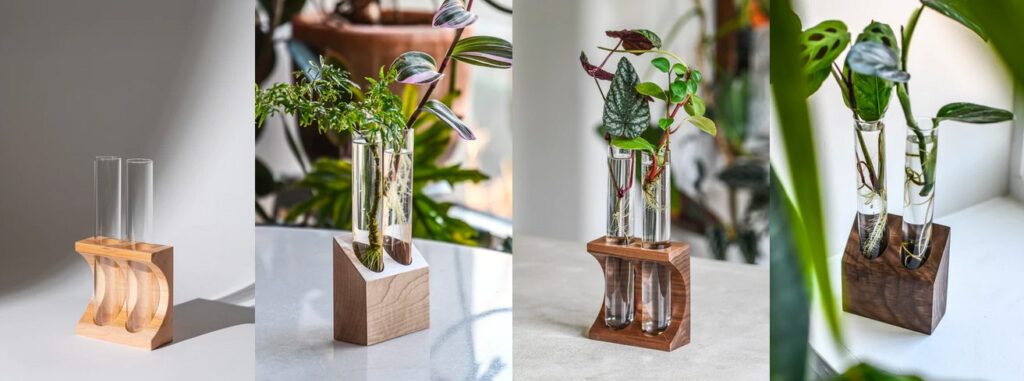 A display of four plant Cradles by Hilton Carter