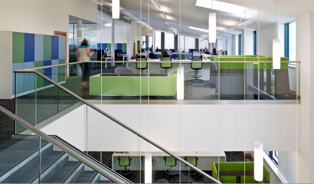 University of Highlands PurOptima project featuring glass wall paneling