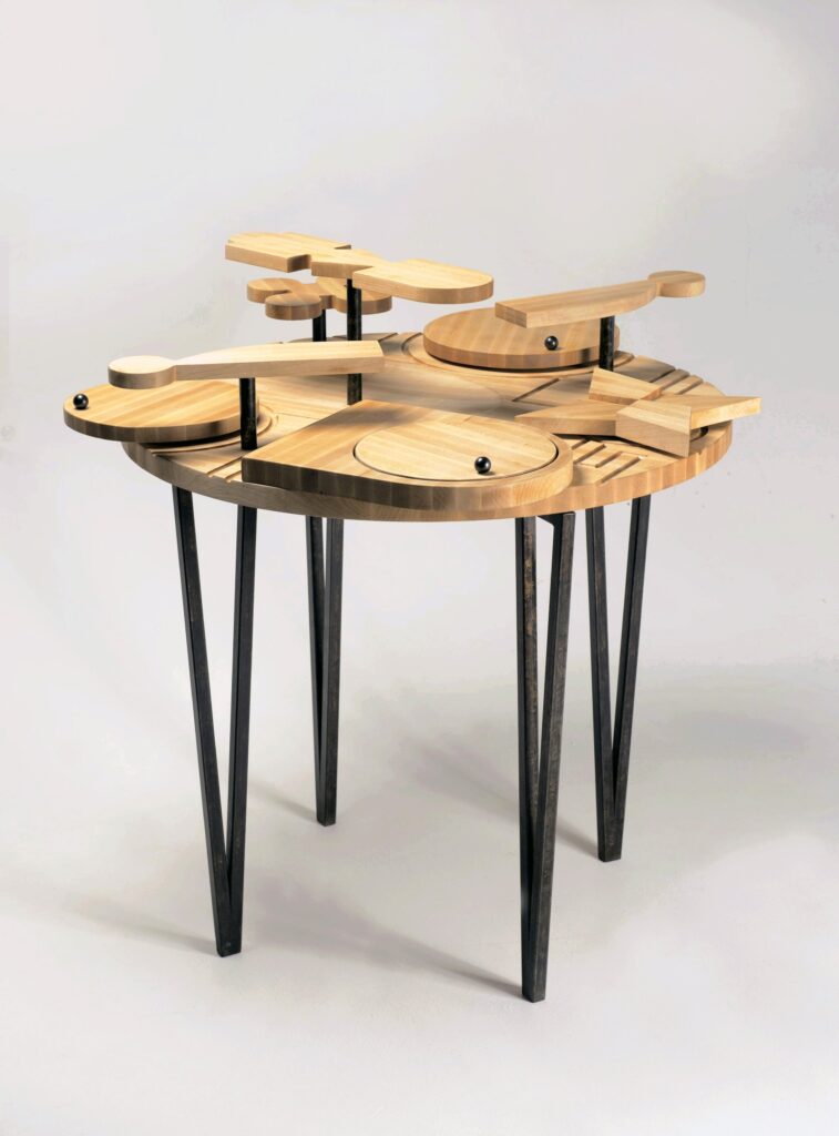 Cheese Clock view showing steel legs