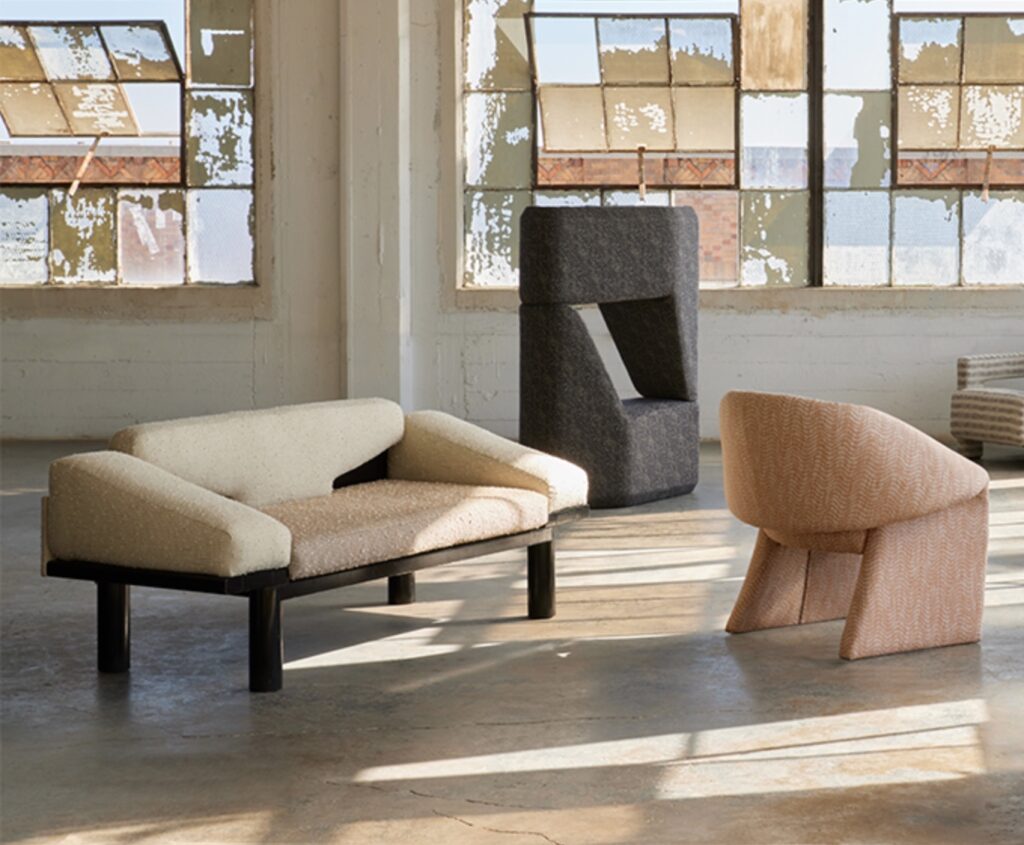 Fabric on modernist couch and chair