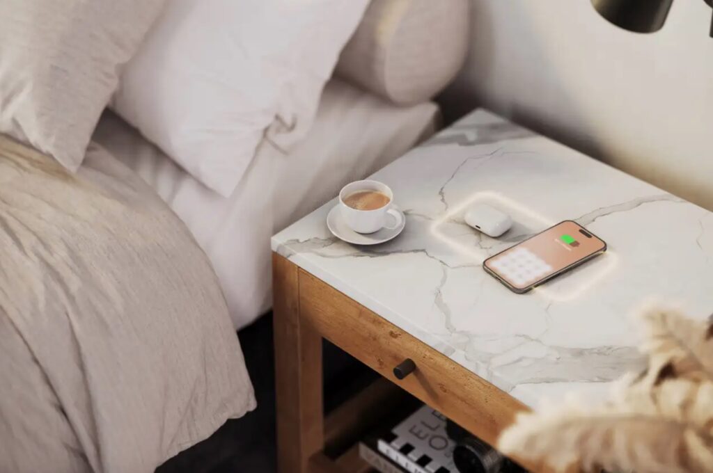 Free Power on bed side table with halo of light