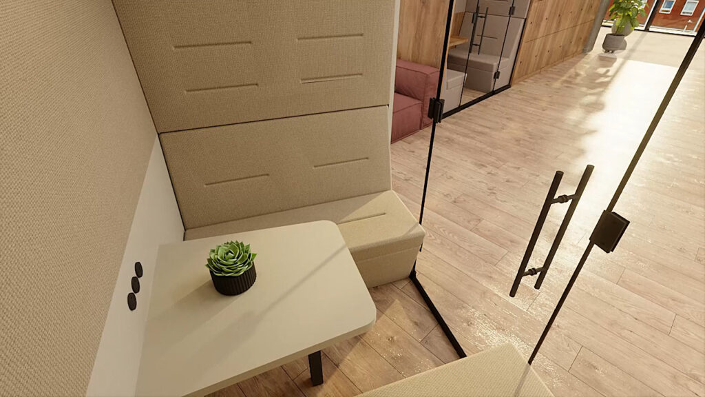 interior view with tasteful tan upholstery