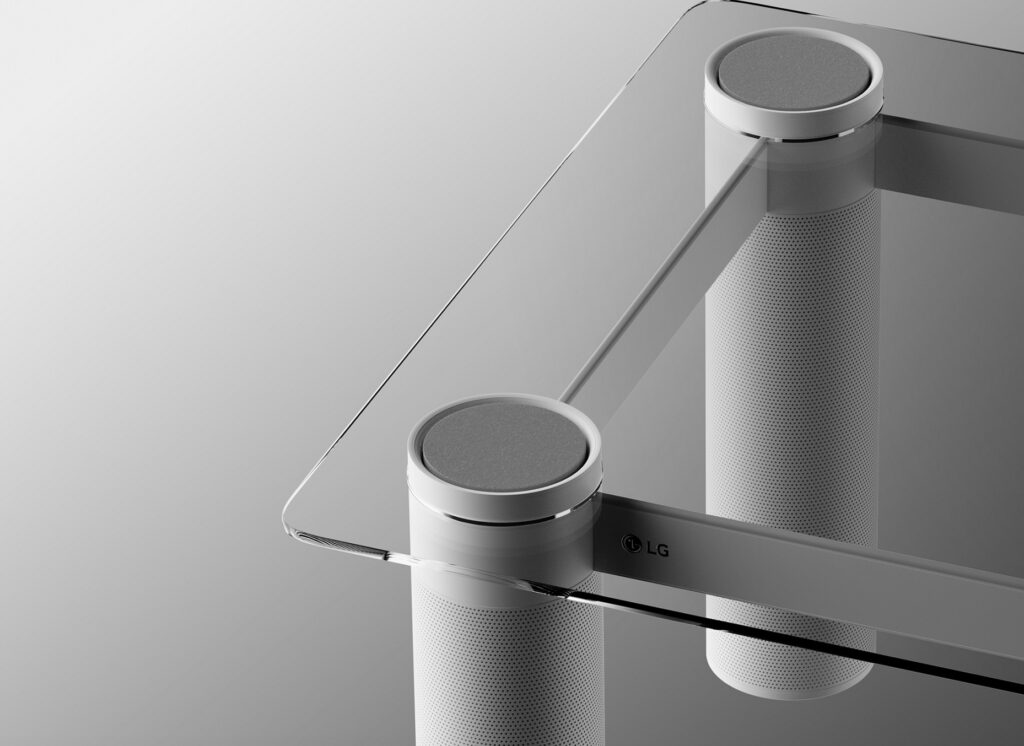 Table suface showing two speakers
