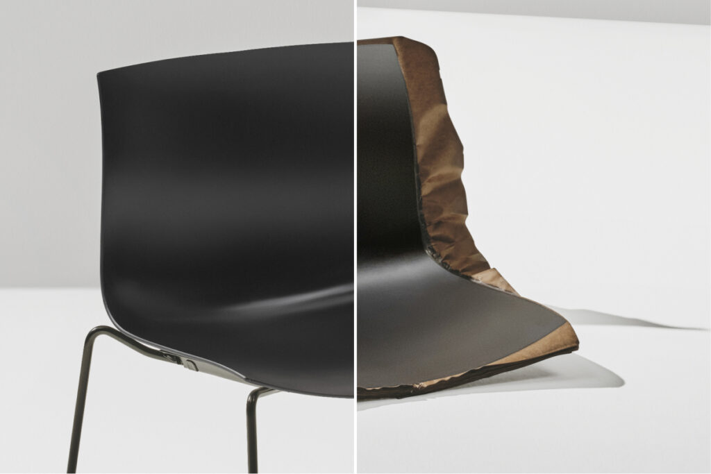 split view of final Chair and cut away of PaperShell layers