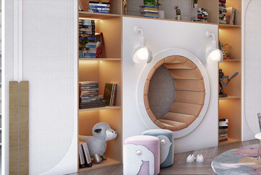 Niche integated into bookcase