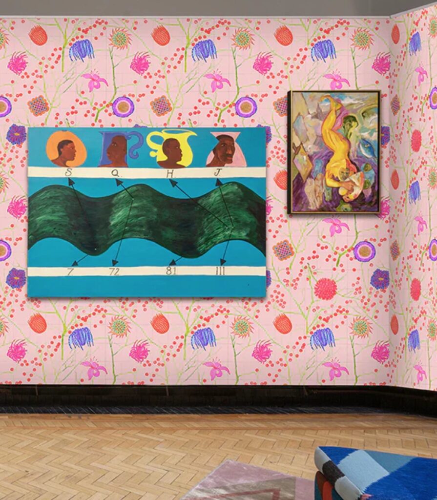 Close view of Liz Collins' Mischief wallpaper design