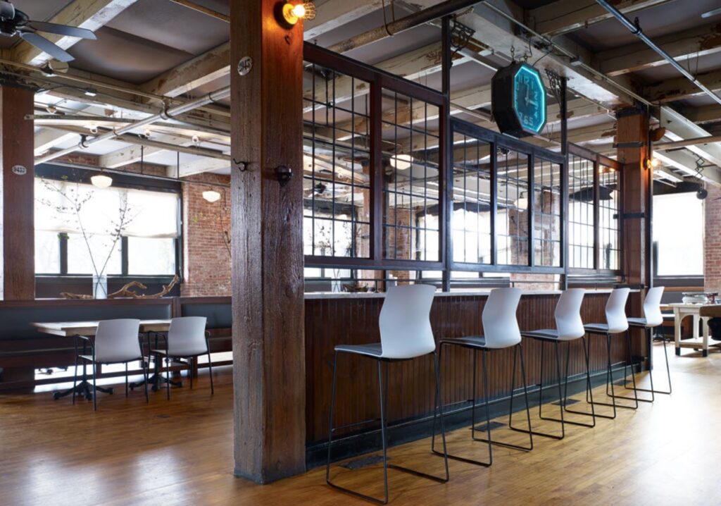 Celebrate chair by Source International in airy restaurant