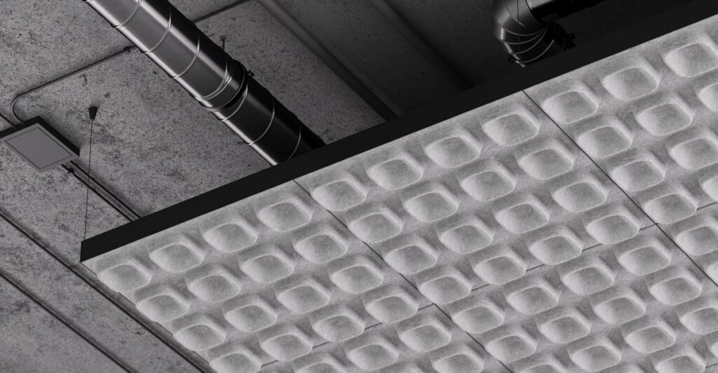 Pyrymyd panels by Intra Lighting suspended from ceiling