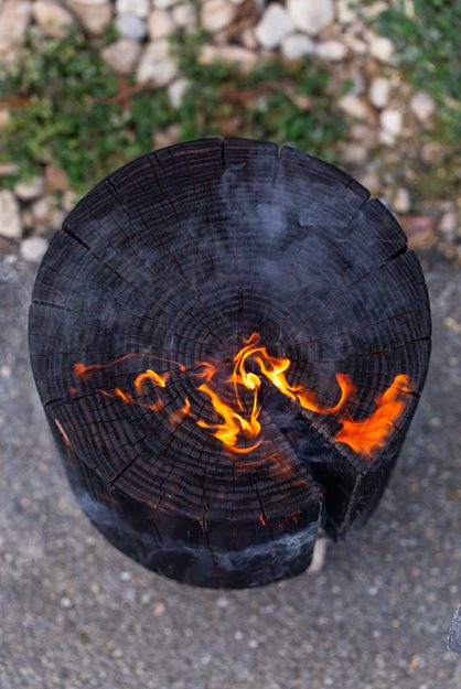 Wood section on fire