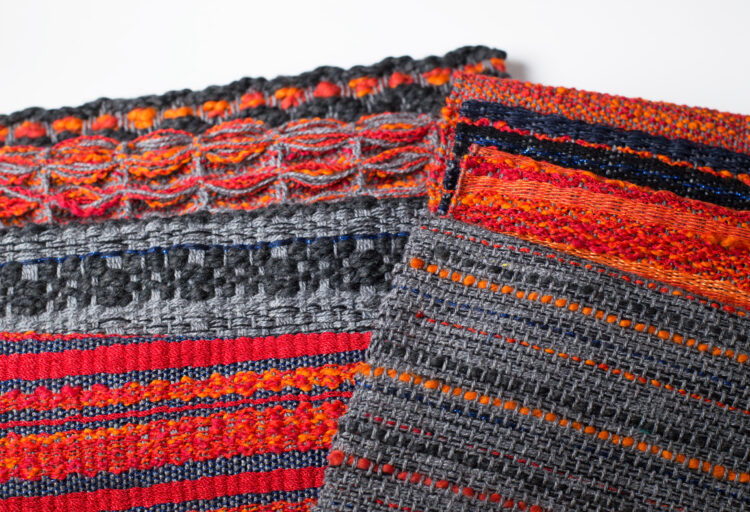 detail of fiery textiles two fabrics side by side