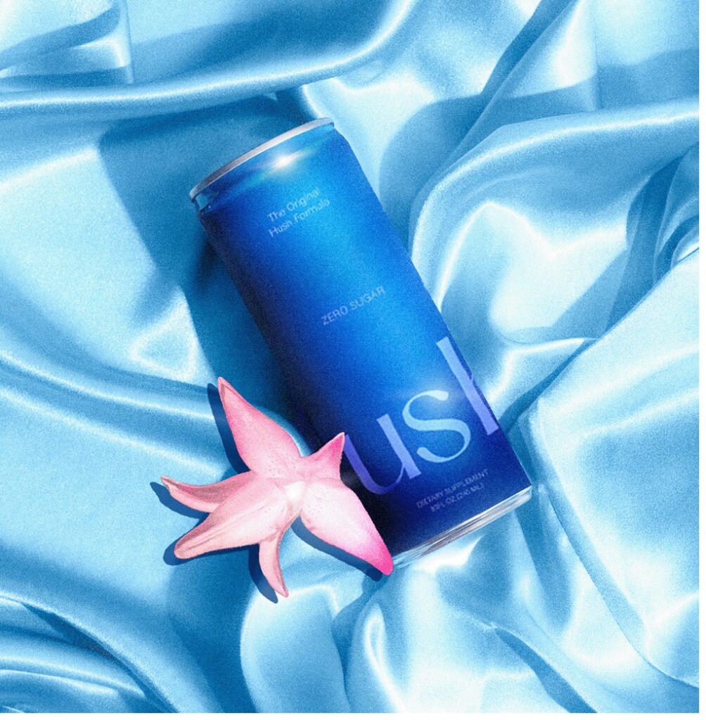 Sleep drink on light blue silk cloth background