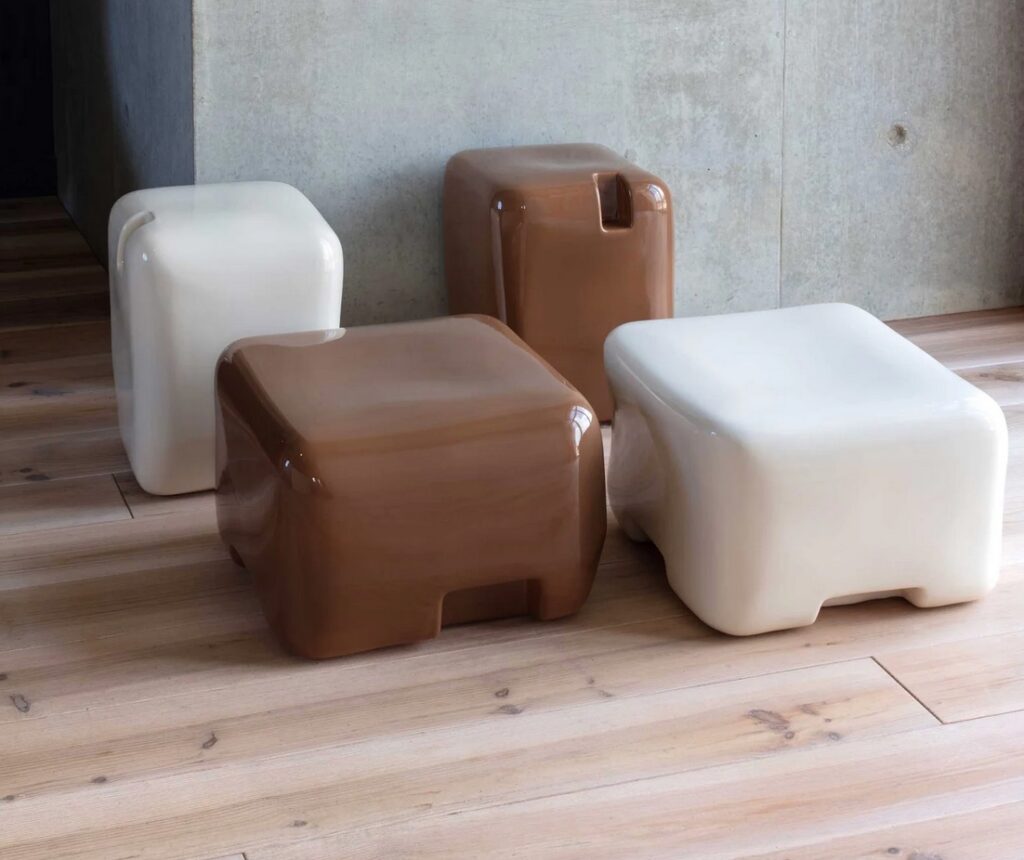 Brown and white stools/low tables