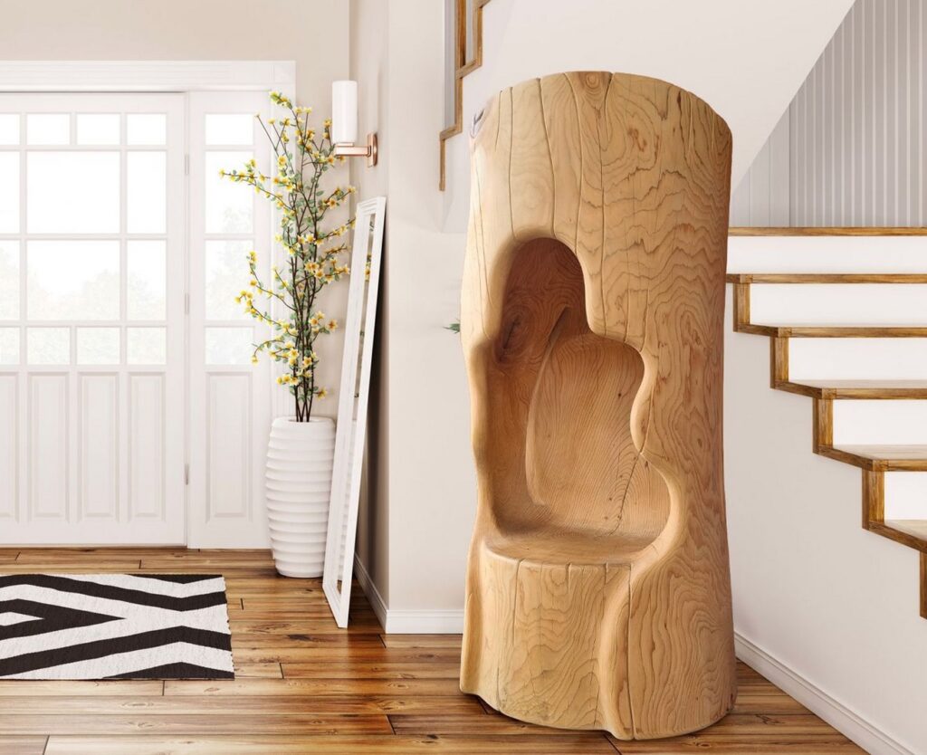 Douceur Tree of LIfe sculpture next to stairway
