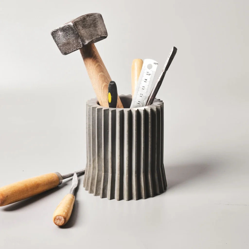 Concrete Toothbrush Holder with tools