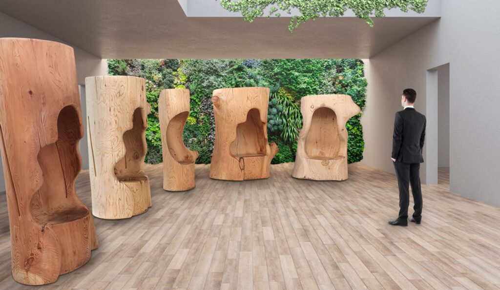 Multiple Tree of LIfe sculptures with man