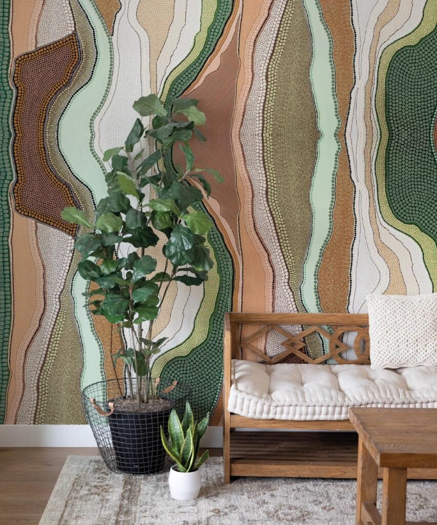 Wallpaper evoking rainforest by Kija Bardi artist