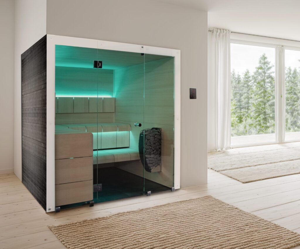 With green-blue lighting