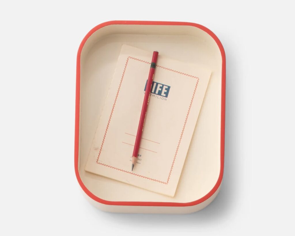 Sonia tray in cream with notebook and pencil