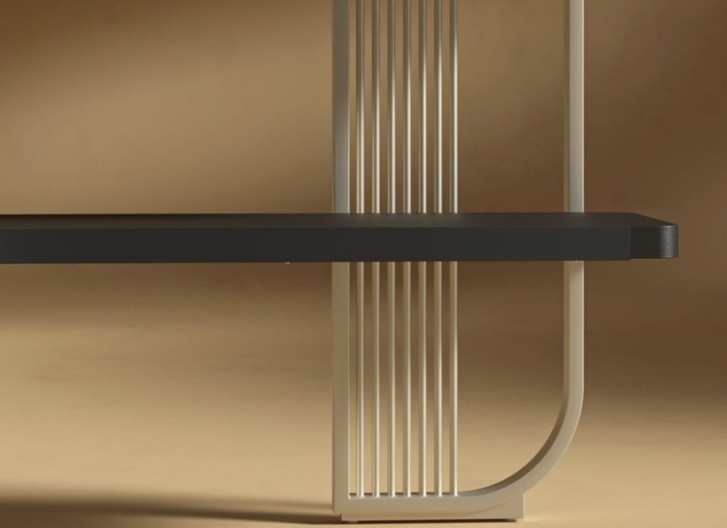 A close up view of one of the shelves of the Apollo Bookshelf by Rove Concepts