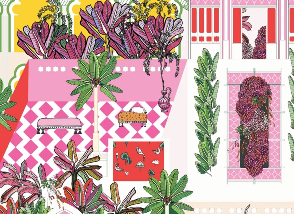 Greco Garden detail pink/red