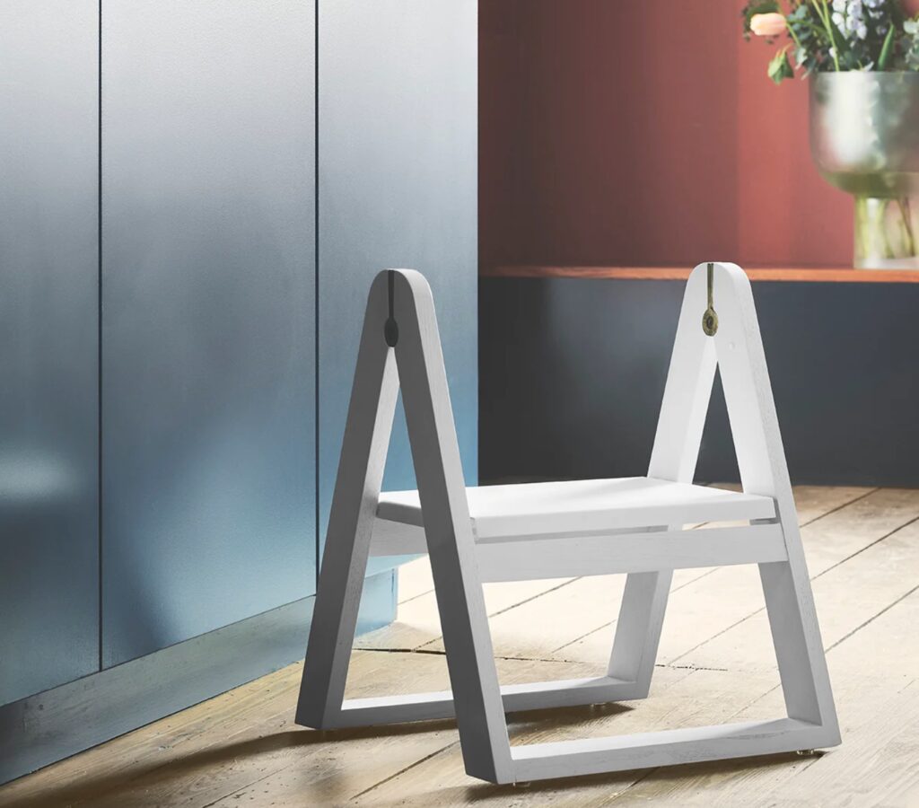 Danish step stool in white in kitchen